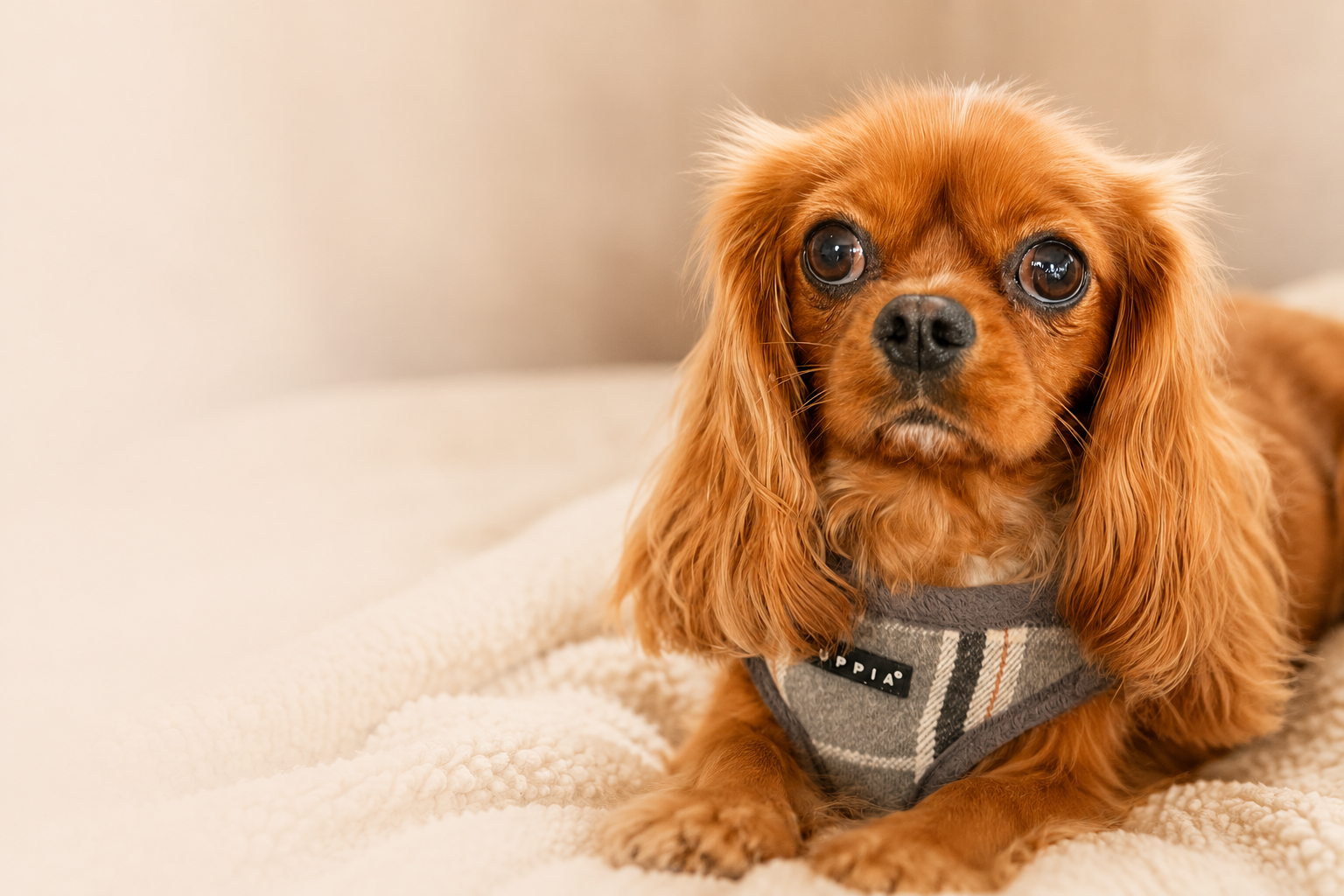 Rupert a ruby Cavalier king Charles Spaniel with dry eye
