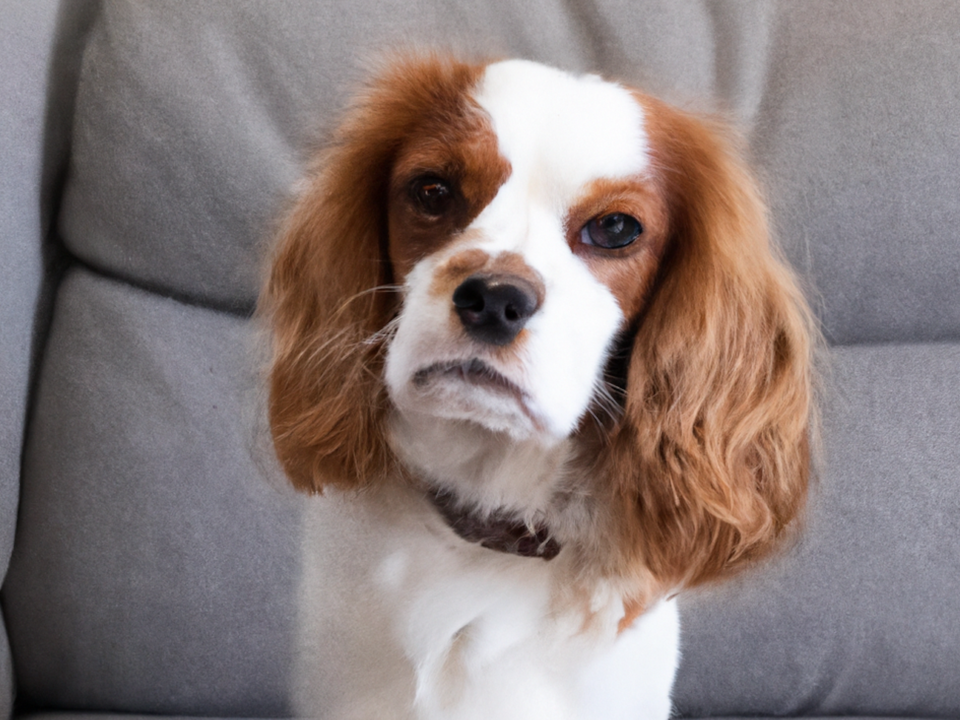 concerned looking rescue Cavalier King Charles Spaniel