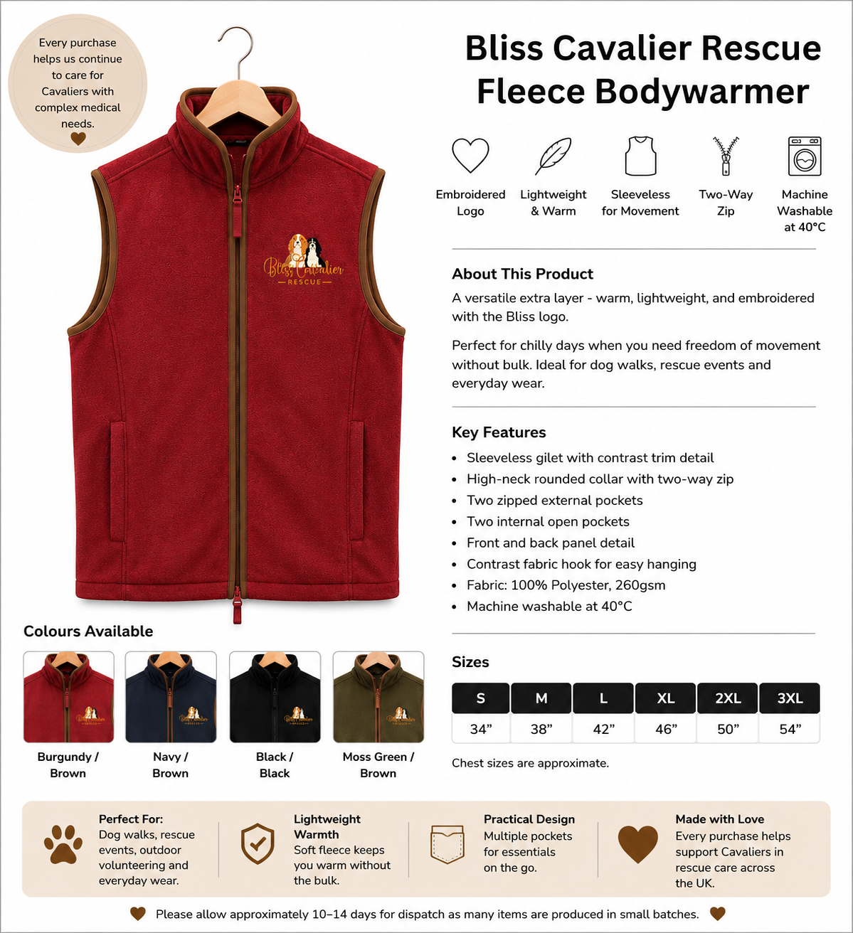 Bliss Cavalier Rescue Artisan Fleece Bodywarmer