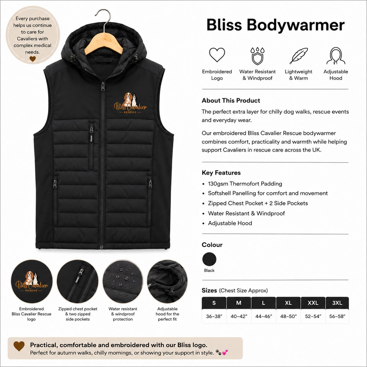 Bliss Cavalier Rescue cosy bodywarmer in black