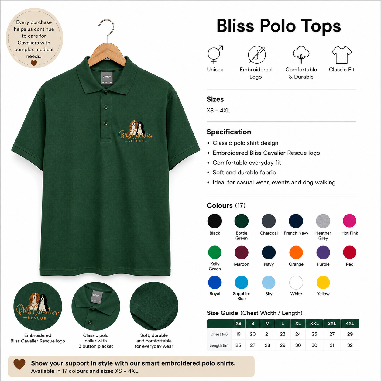 Bliss Cavalier Rescue embroidered polo shirts