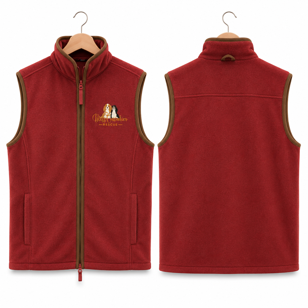 Bliss Cavalier Rescue Artisan Fleece in burgandy and brown