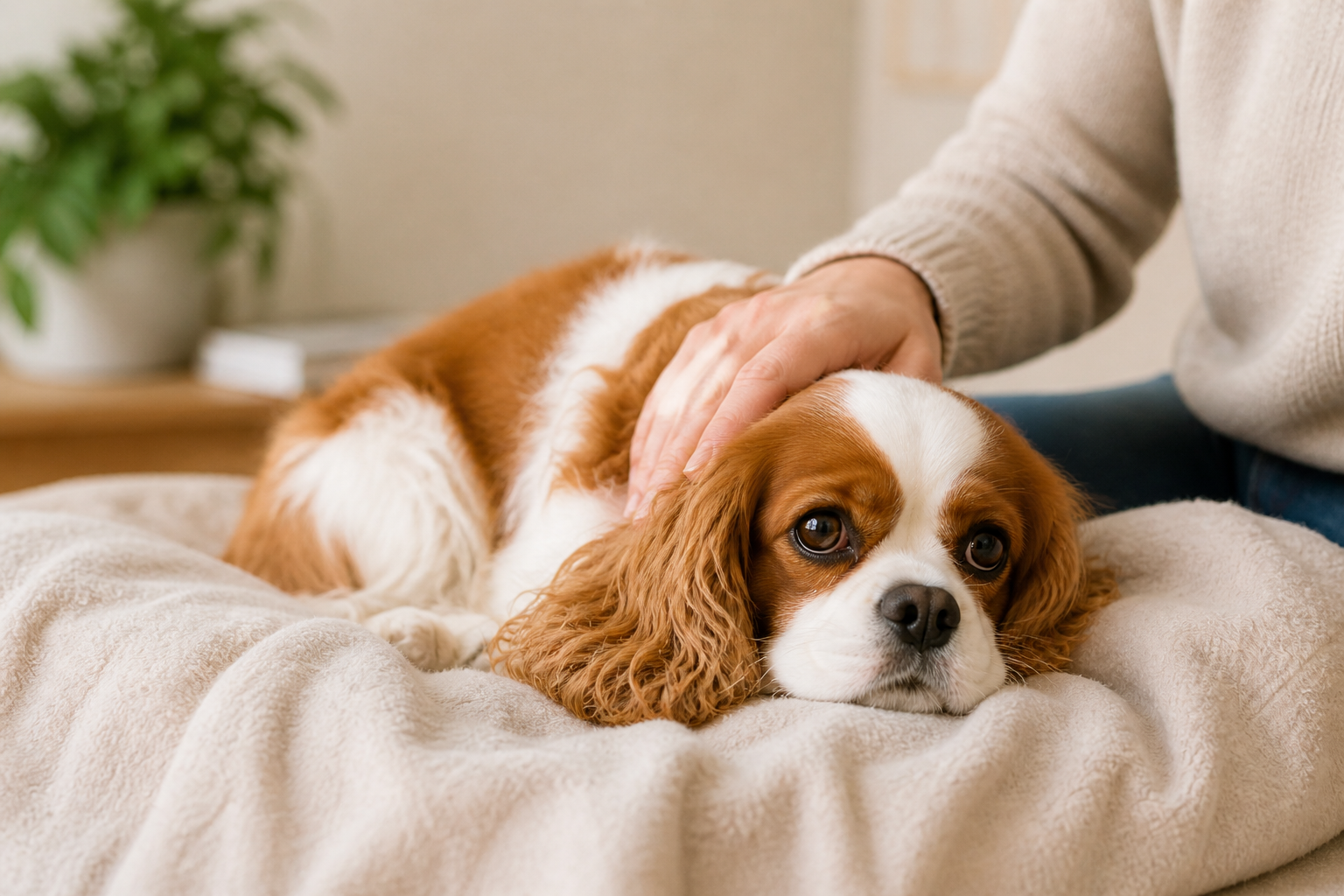 Cavalier King Charles Spaniel with Chiari malformation and syringomyelia neurological pain condition
