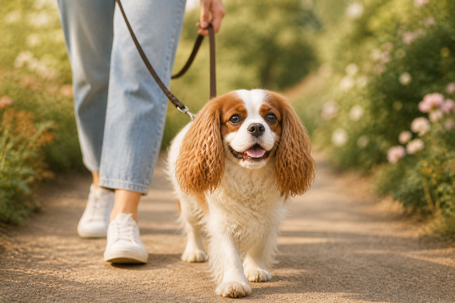 Cavalier King Charles Spaniel being cared for at home, representing everyday care including grooming, feeding and routine wellbeing